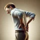 DALL·E 2025-01-08 09.09.23 – A realistic depiction of a person experiencing low back pain. The individual is shown in a slightly hunched posture, holding their lower back with one