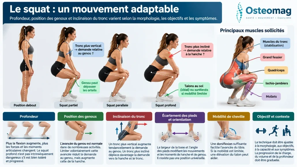 Variantes de squat et principaux muscles sollicités