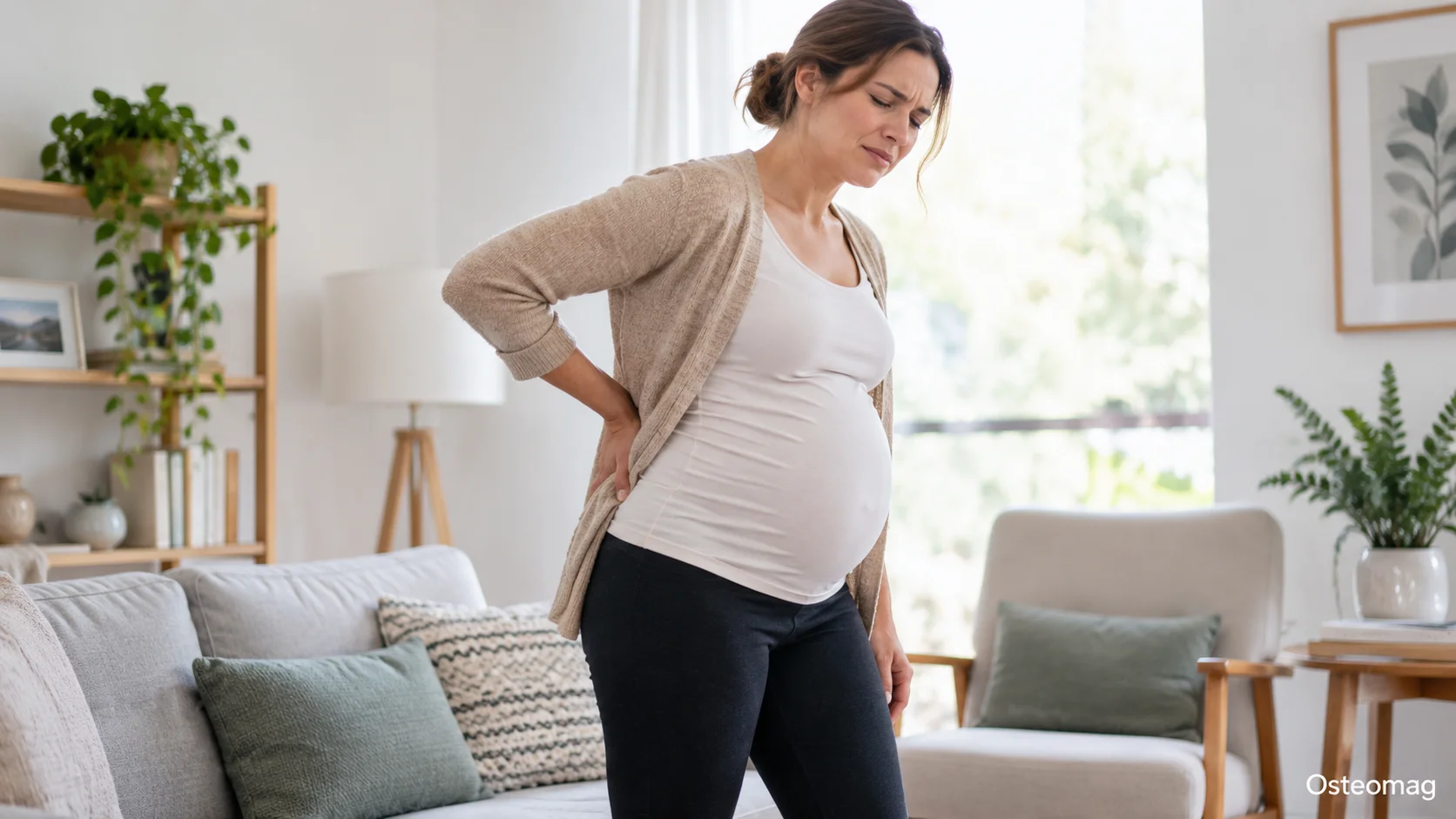 Pregnant Woman Experiencing Back Pain at Home