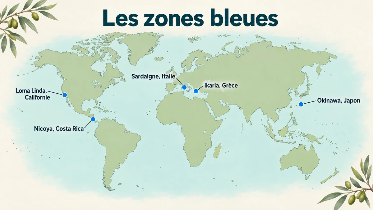 Carte illustrative des régions étudiées pour leur longévité
