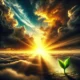 DALL·E 2025-01-08 15.42.50 – A symbolic and uplifting image representing hope. A bright sunrise breaking through dark stormy clouds over a serene landscape, with vibrant rays of l
