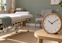 Une horloge dans une salle de soins illustre la question de la durée des séances.