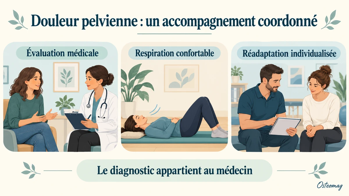 Évaluation médicale, respiration confortable et réadaptation individualisée ; le diagnostic appartient au médecin.
