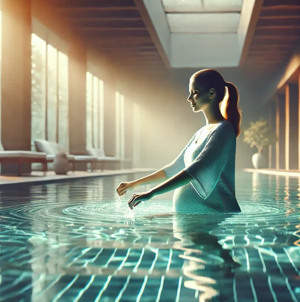Femme enceinte dans une piscine, illustration conservée.