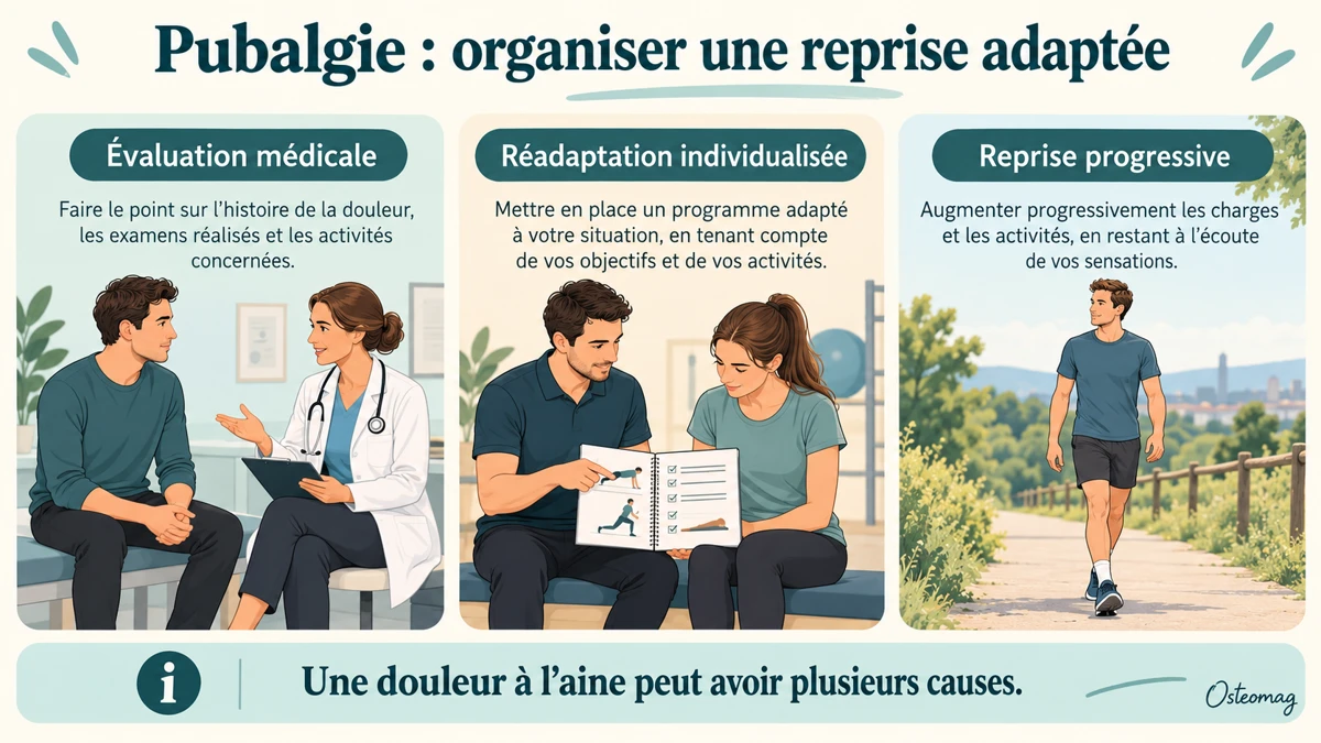 Une douleur à l’aine peut avoir plusieurs causes ; évaluation médicale et reprise adaptée.