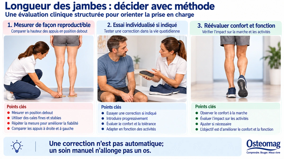 Mesure clinique avec cales, discussion d’un dispositif de compensation et évaluation de la marche.