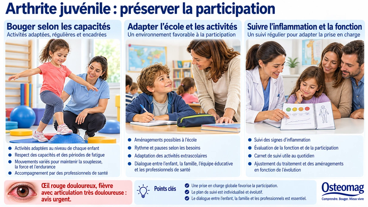 Enfant réalisant une activité adaptée, participant à l’école et échangeant avec sa famille et l’équipe soignante.