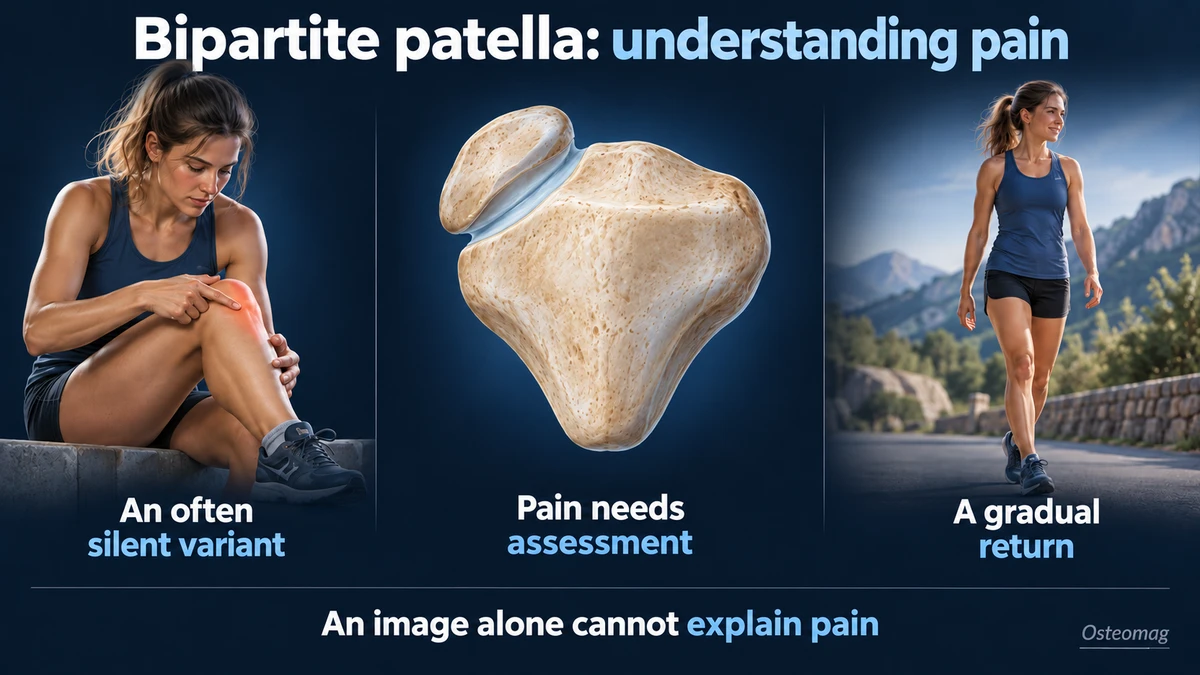 Bipartite patella: accessory kneecap fragment, pain assessment and gradual return to activity.