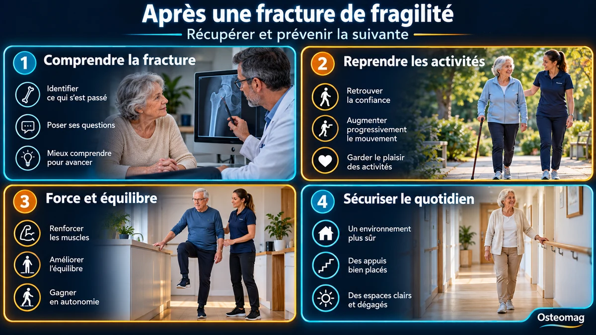 Fracture de fragilité : comprendre la lésion, reprendre les activités, travailler la force et l’équilibre et sécuriser le quotidien.