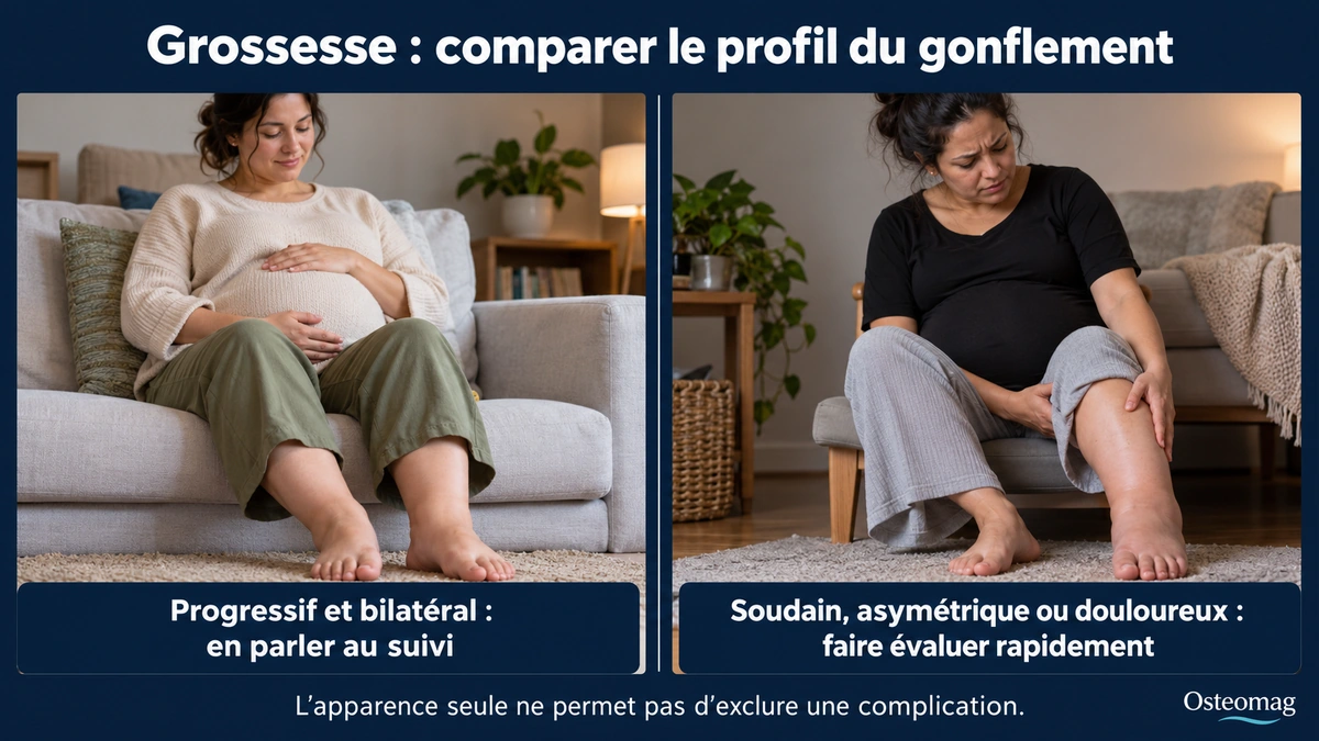 Comparaison illustrative d’un gonflement bilatéral progressif et d’une gêne nouvelle asymétrique.