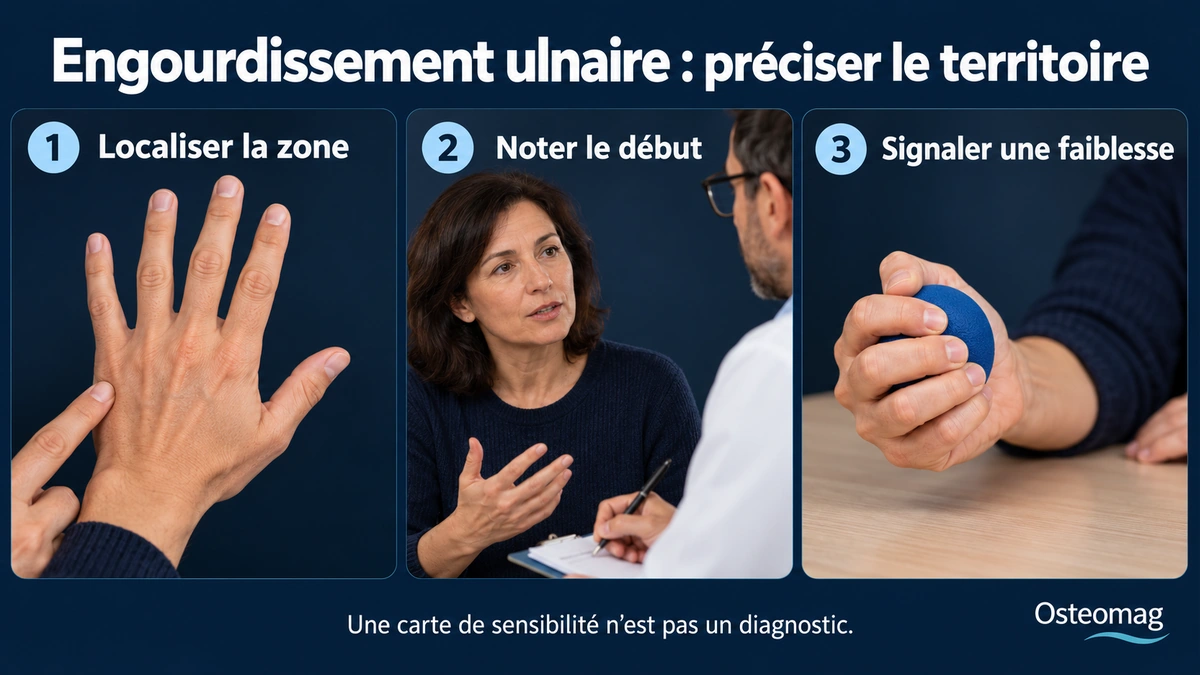 Repérage d’une zone du dos de la main, discussion du début et examen de la fonction.