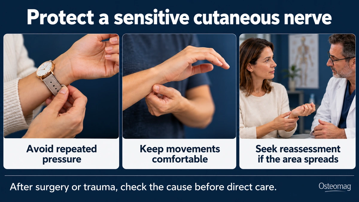 A loosened watchband, comfortable wrist movement and clinical discussion.
