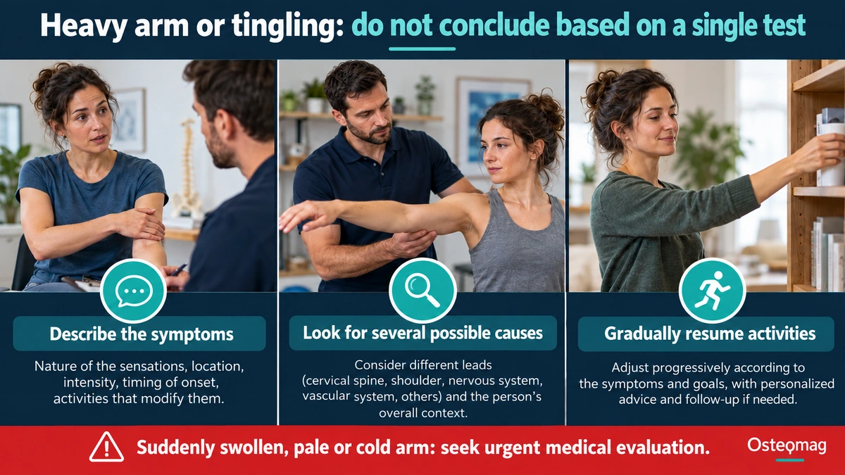 Describing arm symptoms, comparing causes and identifying a vascular emergency