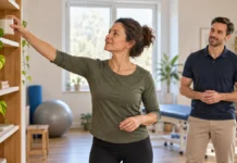 Patient exploring a daily movement with a professional