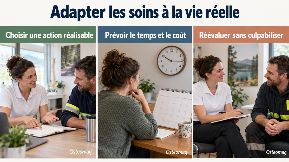 Trois scènes pédagogiques : adapter les soins à la vie réelle.