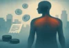 Précarité, travail et douleur musculosquelettique : ce que l’ostéopathe doit comprendre Illustration des contraintes financières et de la douleur : silhouette, ville, pièces et facture, sans schéma anatomique.