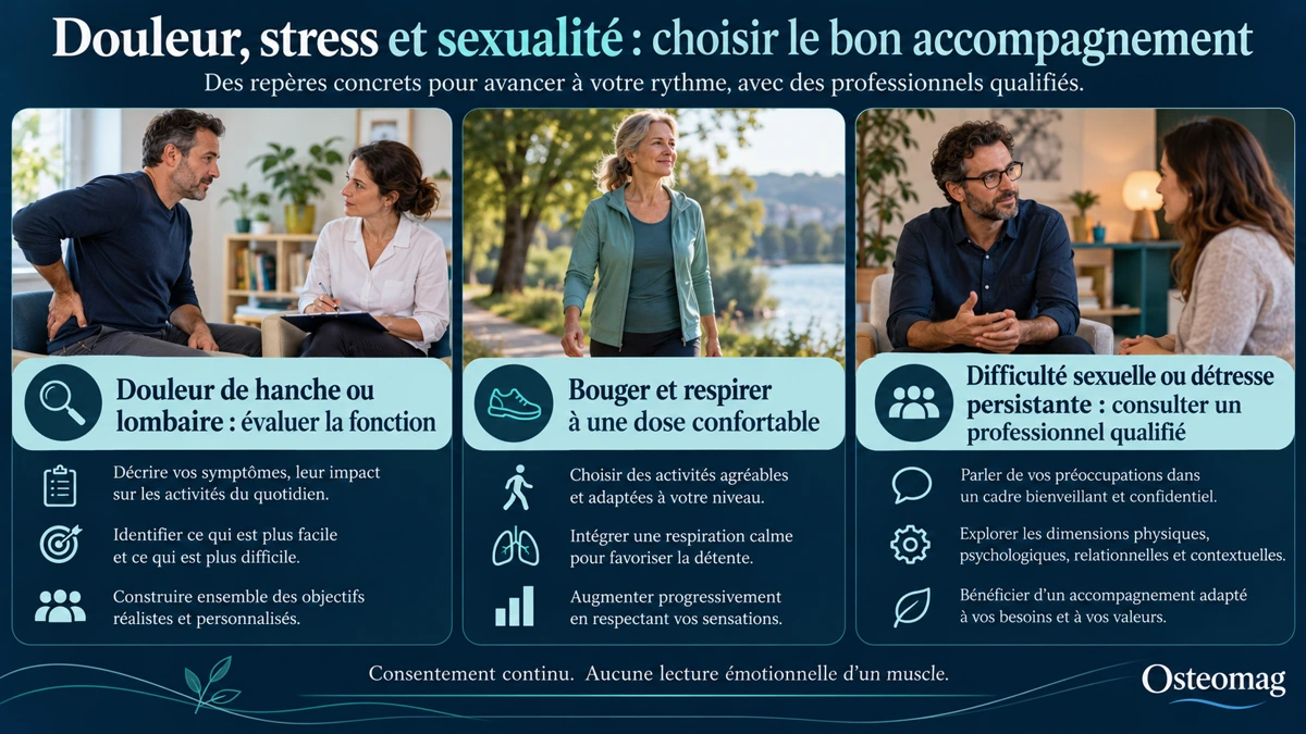 Trois pistes d’accompagnement pour la douleur, le stress et les difficultés sexuelles