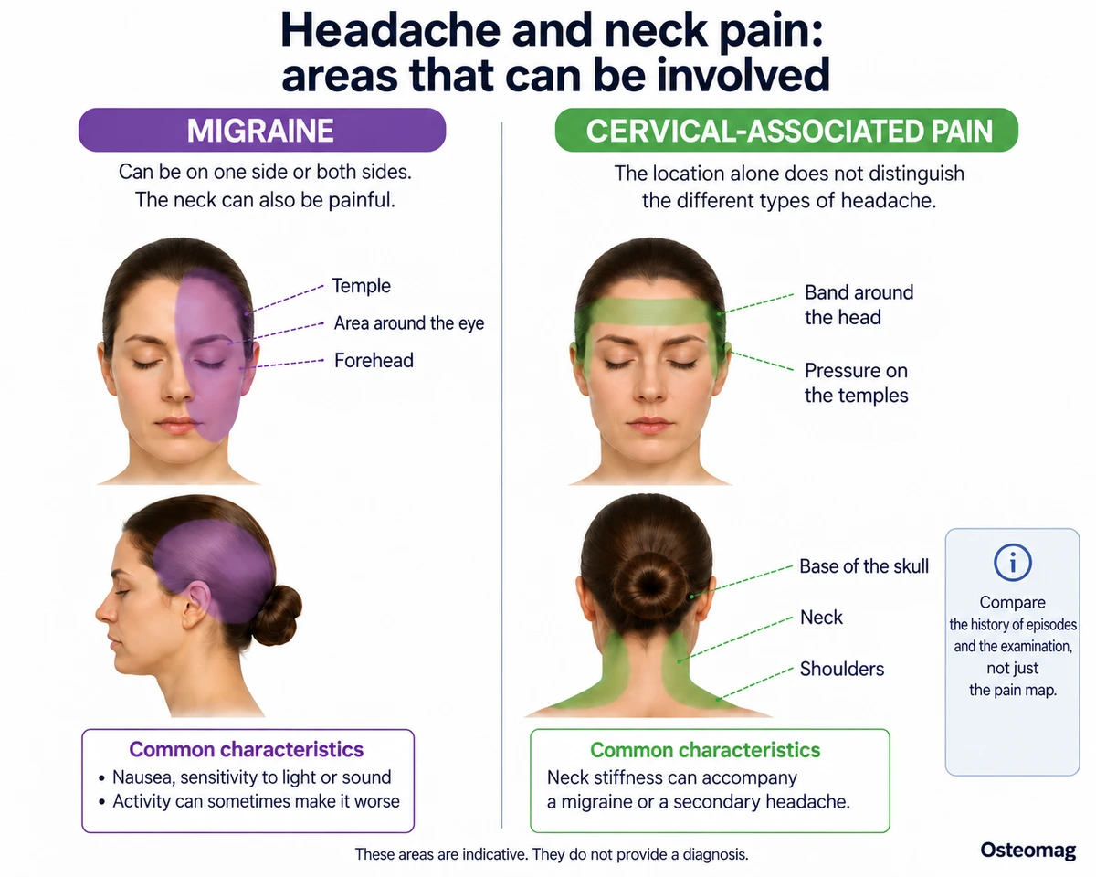 Possible overlapping areas of head and neck pain