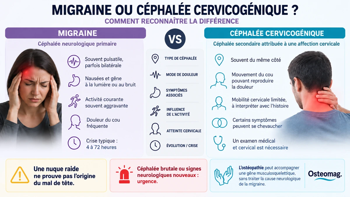 Comparaison prudente entre migraine et céphalée cervicogénique