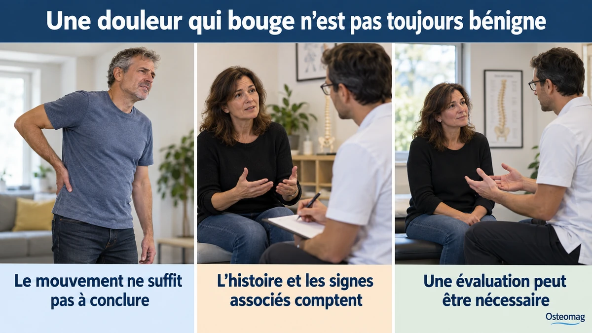 Trois scènes pédagogiques : une douleur qui bouge n’est pas toujours bénigne.