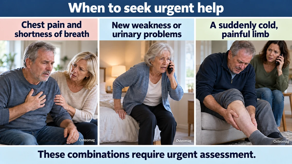 Three educational scenes: when to seek urgent help.