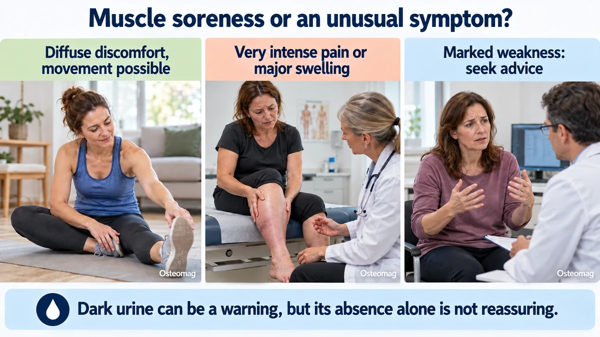 Three educational scenes: muscle soreness or an unusual symptom?.