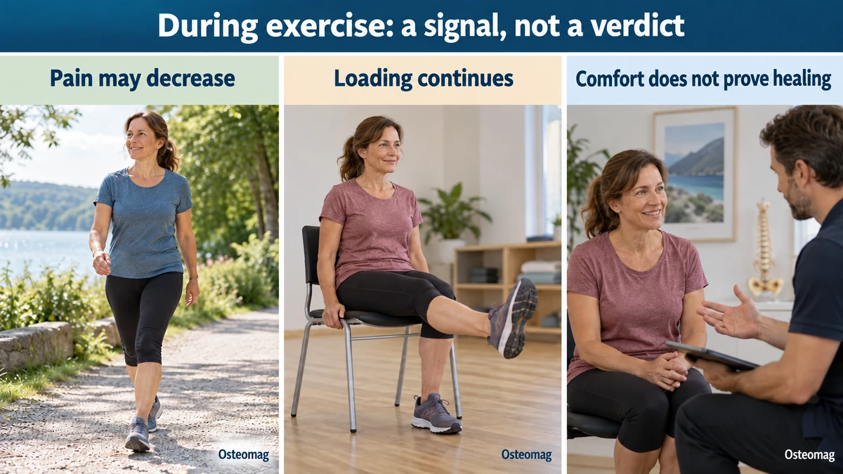 Three educational scenes: during exercise: a signal, not a verdict.