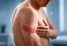 Douleur post-zona : allodynie, suivi médical et reprise du mouvement Illustration du zona : homme présentant une éruption localisée sur le côté du thorax.