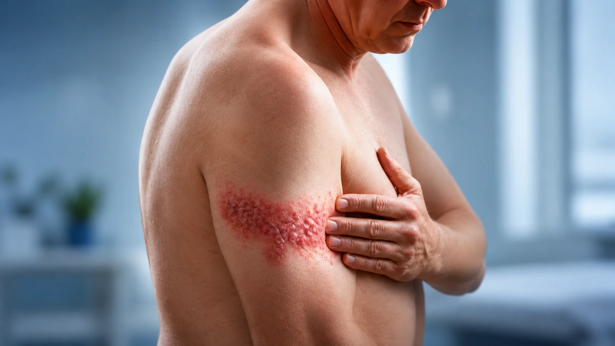 osteomag-60693-cover-fr Illustration du zona : homme présentant une éruption localisée sur le côté du thorax.