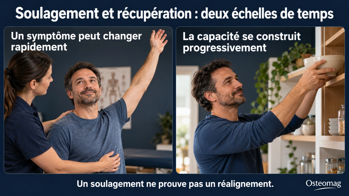 Un homme compare un mouvement en consultation et une tâche quotidienne.