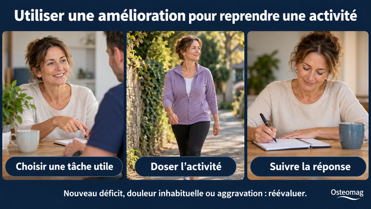 Choix d’une activité utile, marche adaptée et suivi de la réponse.