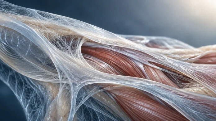 osteomag-66576-cover-en Connective tissue fibres surrounding muscle, illustrating fascia.