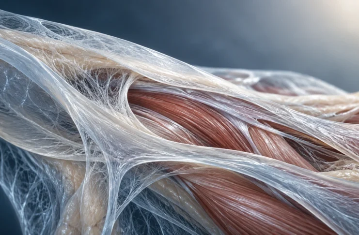 Connective tissue fibres surrounding muscle, illustrating fascia.