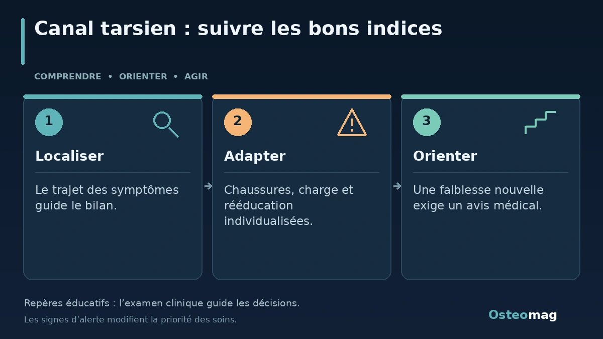 Canal tarsien : suivre les bons indices : Localiser ; Adapter ; Orienter