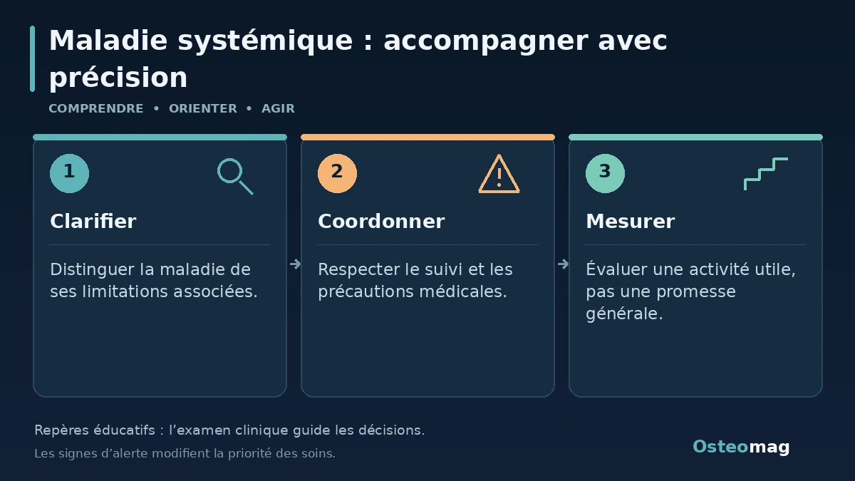 Maladie systémique : accompagner avec précision : Clarifier ; Coordonner ; Mesurer
