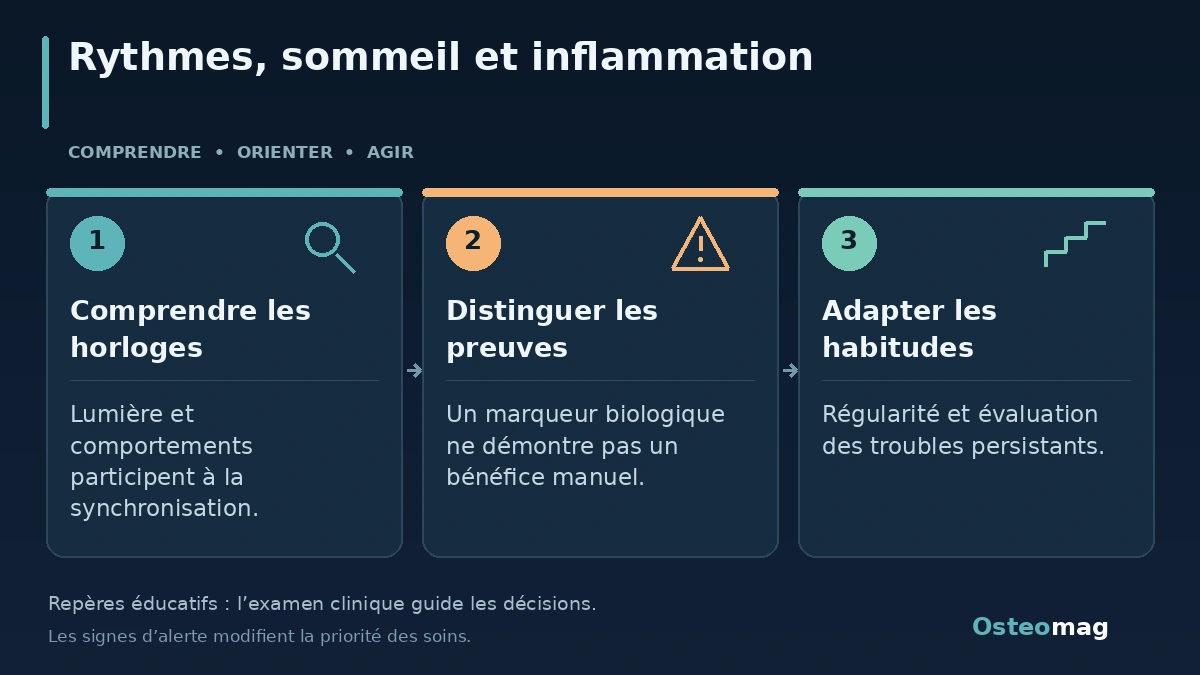 Rythmes, sommeil et inflammation : Comprendre les horloges ; Distinguer les preuves ; Adapter les habitudes