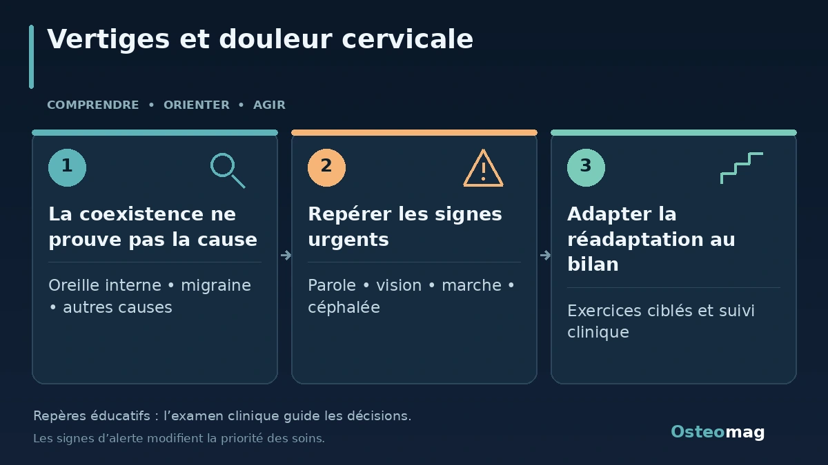 Vertiges et douleur cervicale : La coexistence ne prouve pas la cause ; Repérer les signes urgents ; Adapter la réadaptation au bilan