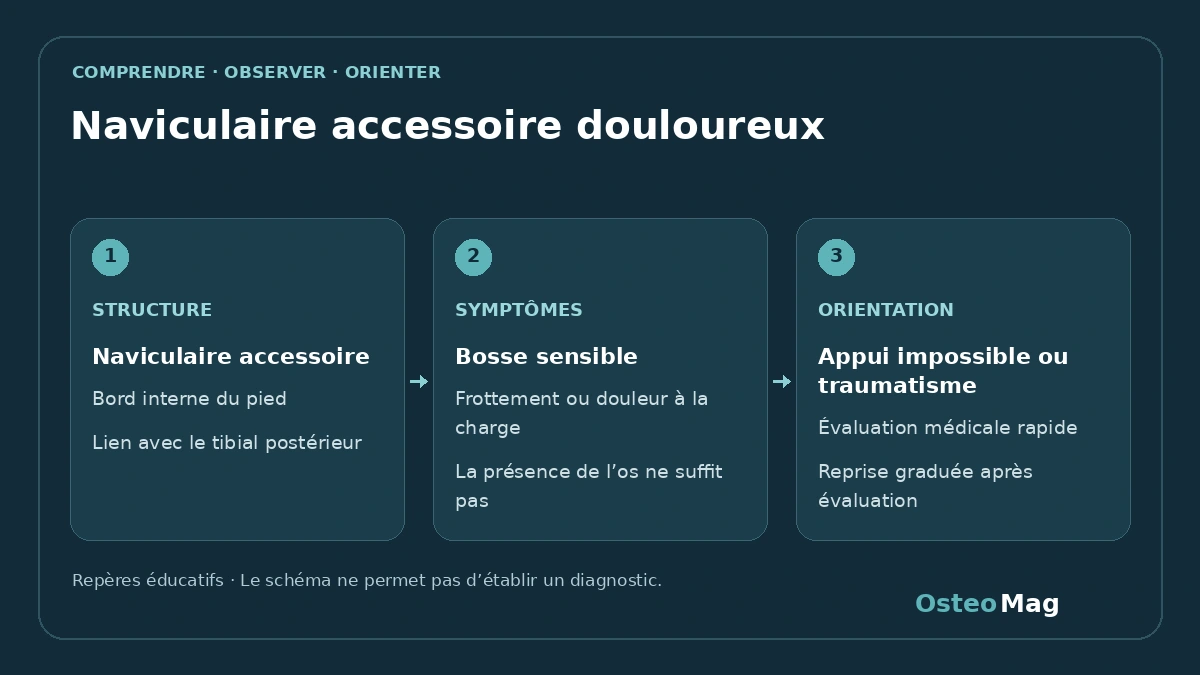 Naviculaire accessoire douloureux : repères anatomiques ou fonctionnels, symptômes et orientation