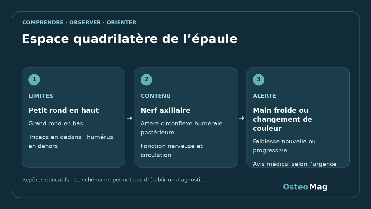 Espace quadrilatère de l’épaule : repères anatomiques ou fonctionnels, symptômes et orientation