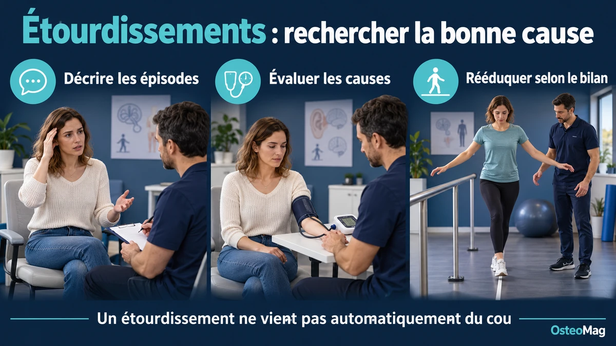 Étourdissements : décrire les épisodes, évaluer les causes et choisir une réadaptation adaptée au bilan.