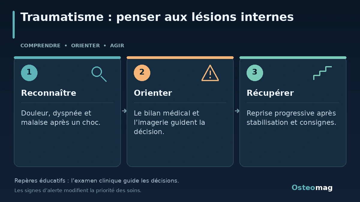 Traumatisme : penser aux lésions internes : Reconnaître ; Orienter ; Récupérer