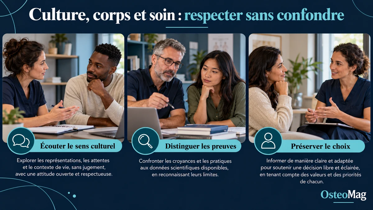 Trois scènes de conversation respectueuse entre adultes variés dans lieu neutre contemporain, carnet de recherche, consultation adaptée au choix.