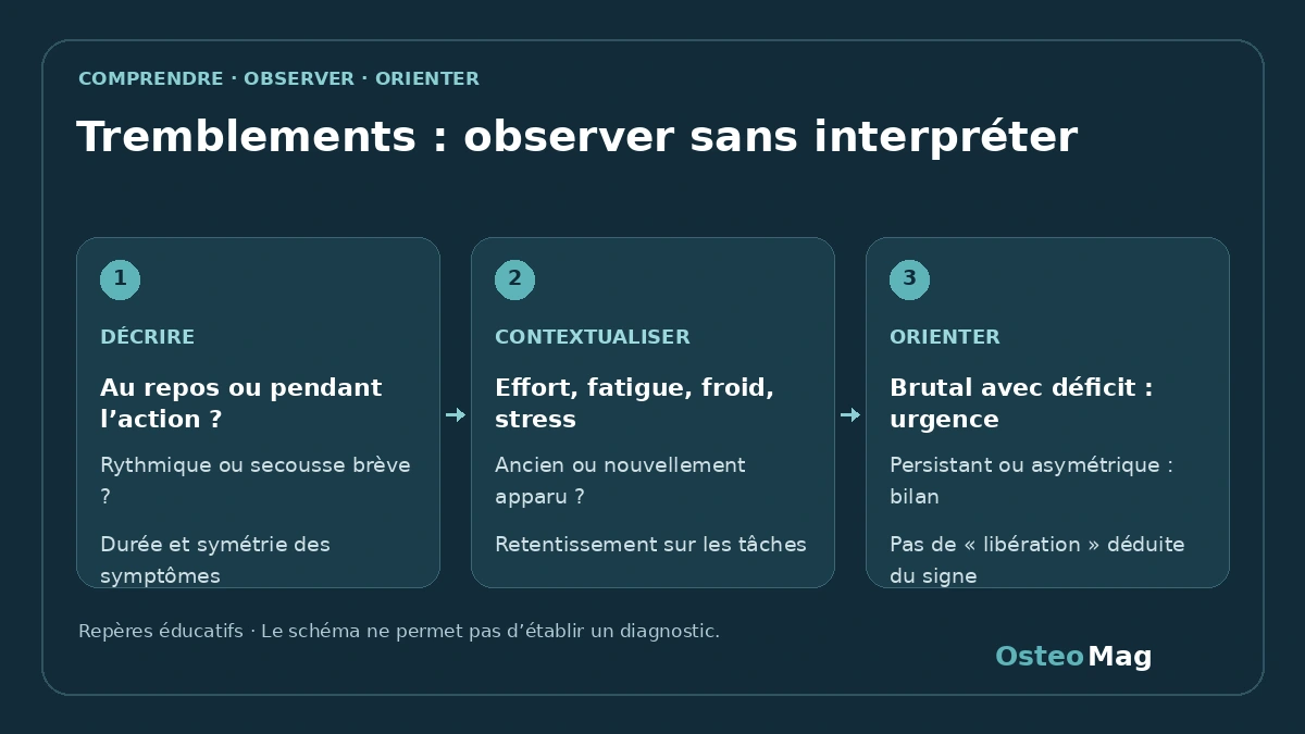 Tremblements : observer sans interpréter : repères anatomiques ou fonctionnels, symptômes et orientation