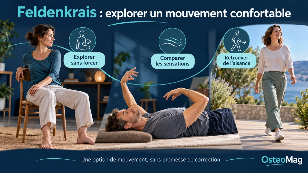 Adulte assis tourne doucement tronc, allongé confortablement bras en mouvement léger, marche.