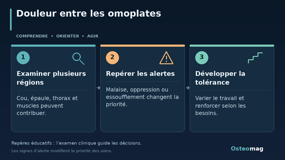 Douleur entre les omoplates : Examiner plusieurs régions ; Repérer les alertes ; Développer la tolérance