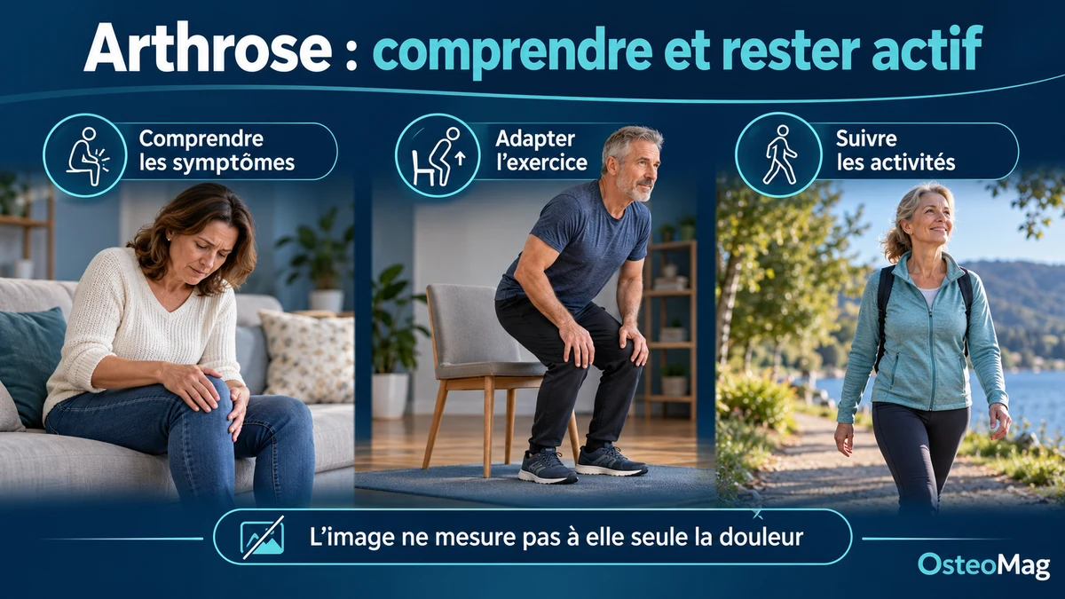 Adulte avec gêne genou habillé, exercice lever chaise, marche.