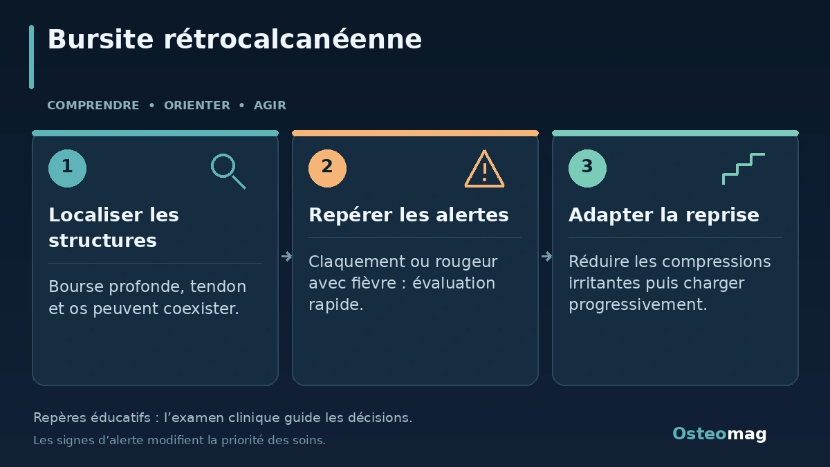 Bursite rétrocalcanéenne : Localiser les structures ; Repérer les alertes ; Adapter la reprise