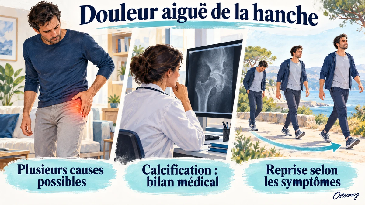 Douleur de hanche, discussion d’imagerie et retour progressif à une marche confortable.