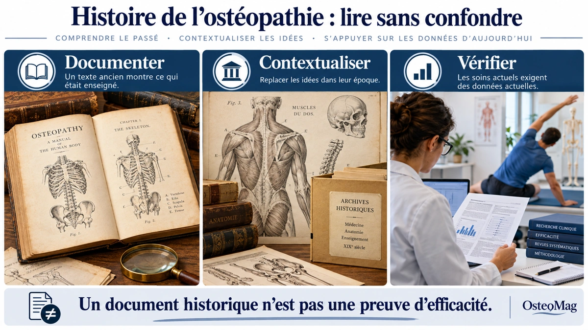 Trois étapes d’une lecture critique : documenter un texte ancien, contextualiser son époque et vérifier les données cliniques actuelles.