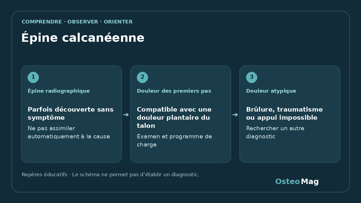 Schéma de repères : épine calcanéenne